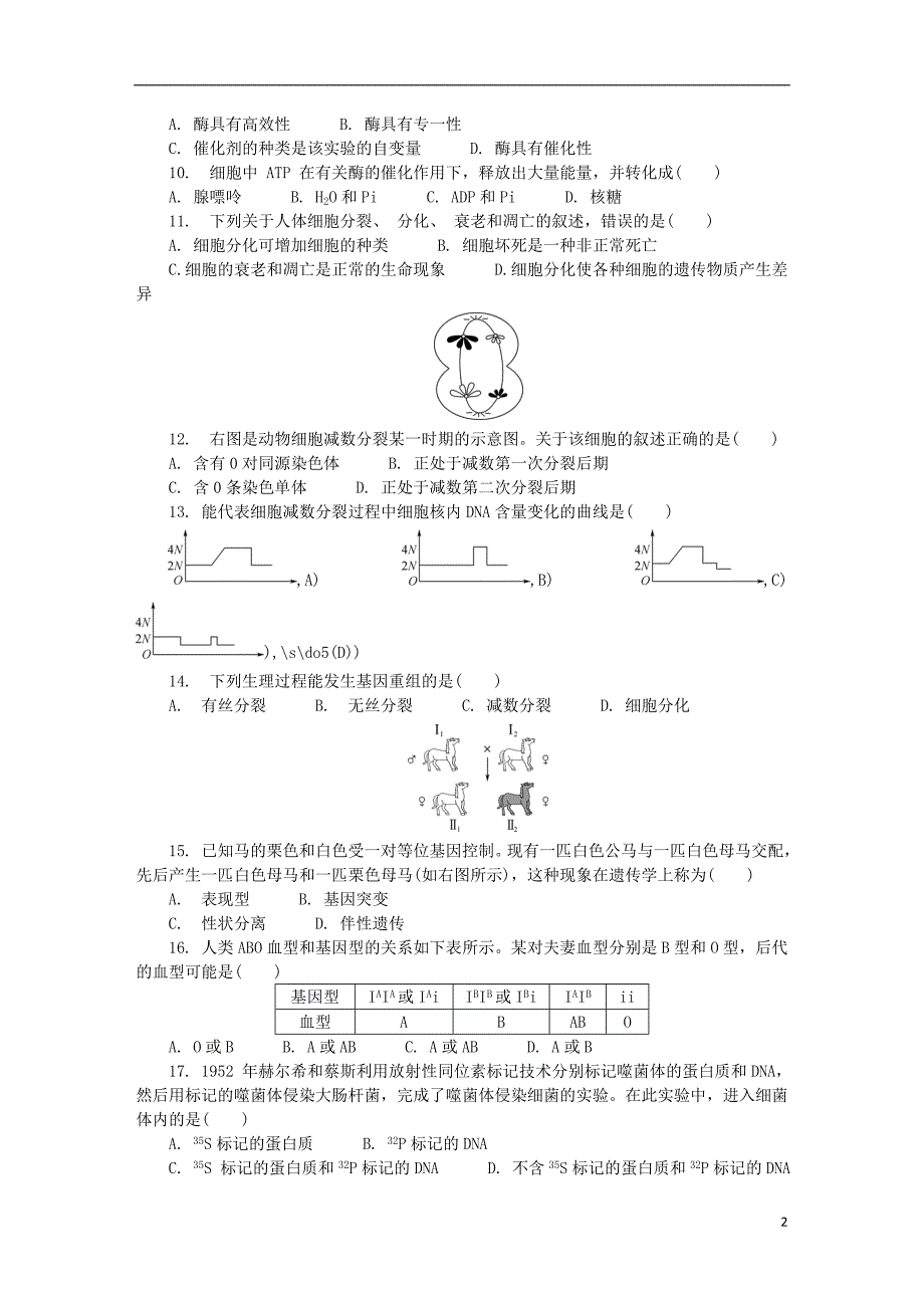 江苏苏州高二生物学业水平第一次模拟考试1.doc_第2页