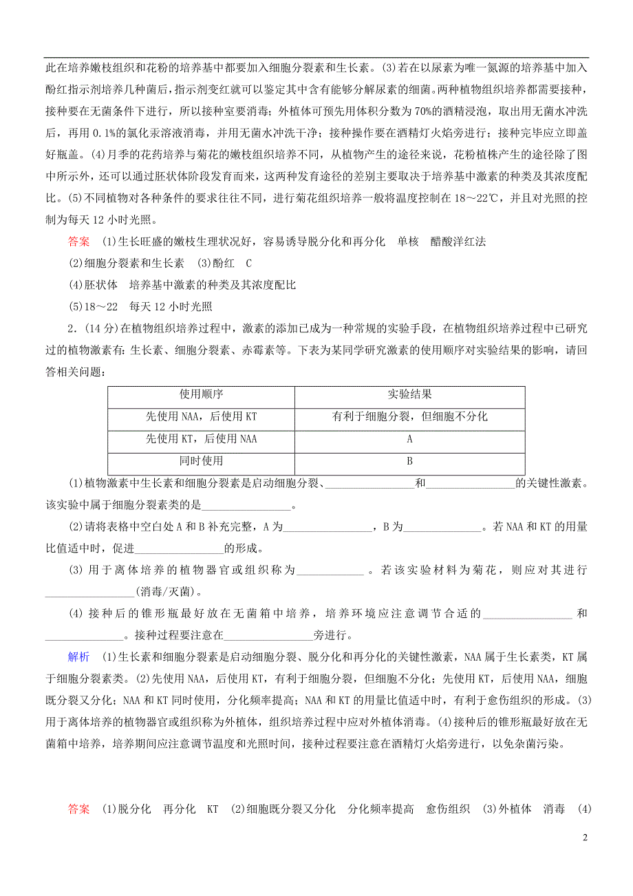 导学教程高考生物一轮复习生物技术实践三植物的组织培养和酶的应用限时检测选修11.doc_第2页