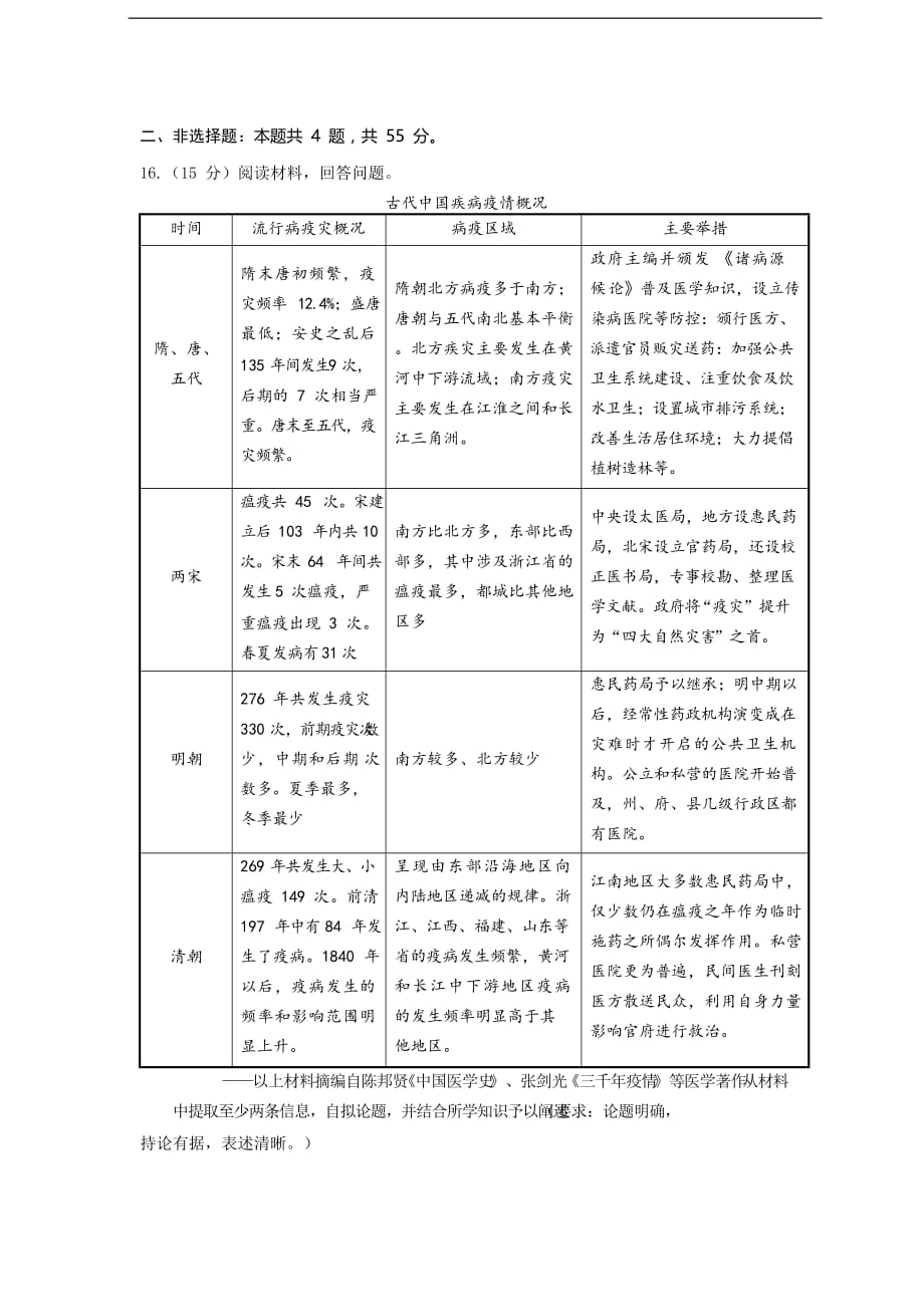 2020届高三4月份线上模拟历史试题（含答案）_第4页