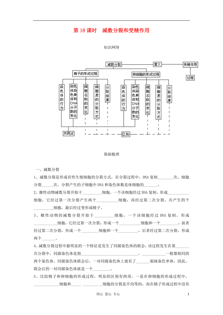 高考生物一轮复习第18课时减数分裂和受精作用学案.doc_第1页