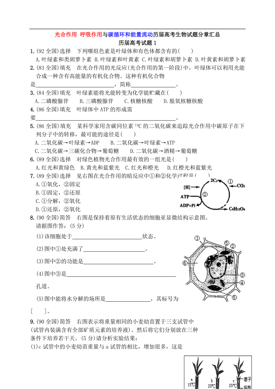 光合作用呼吸作用与碳循环和能量流动历高考生物分章汇总.doc_第1页