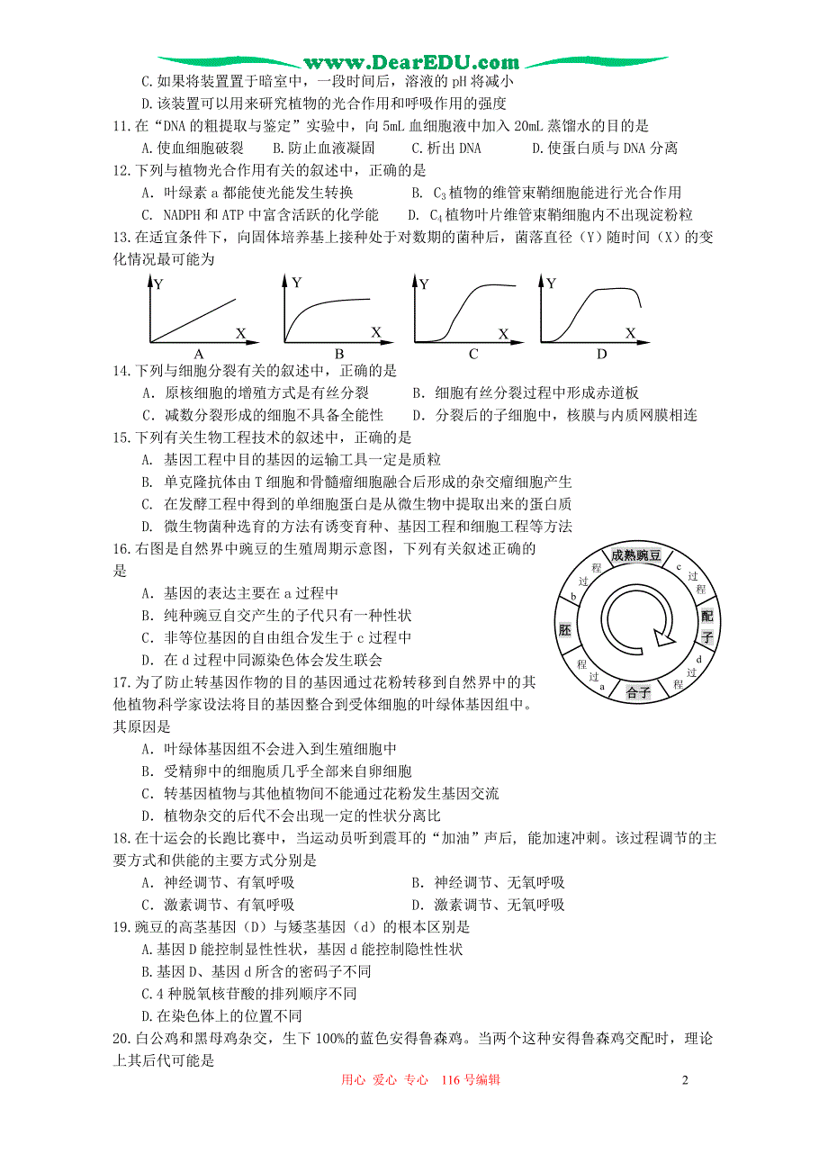 江苏连云港高三生物第一次调研测附.doc_第2页