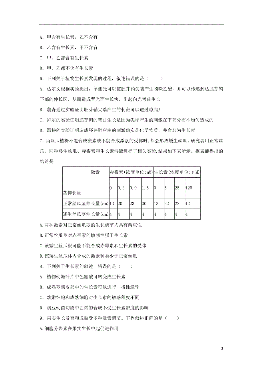 福建福州第四中学高二生物第一学段模块检测理.doc_第2页