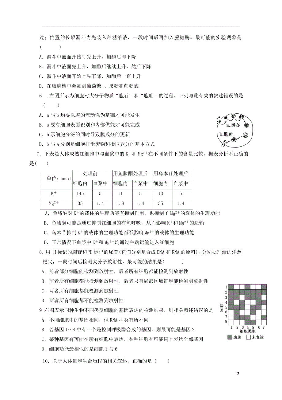 四川广元川师大万达中学高一生物月考1.doc_第2页