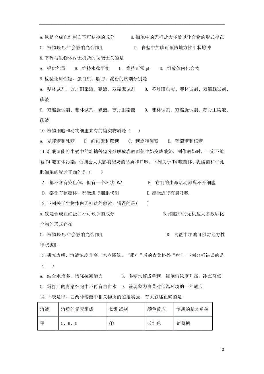 山东高一生物第一次诊断性检测1.doc_第2页