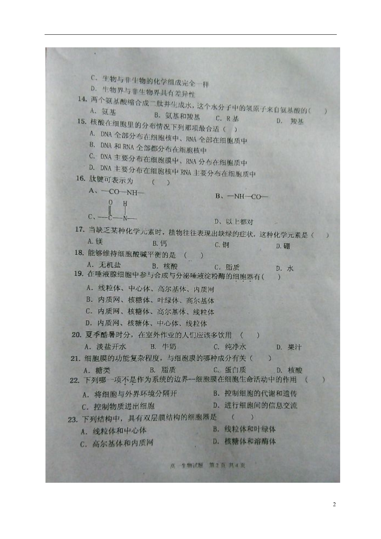 广西南宁马山高一生物期中.doc_第2页