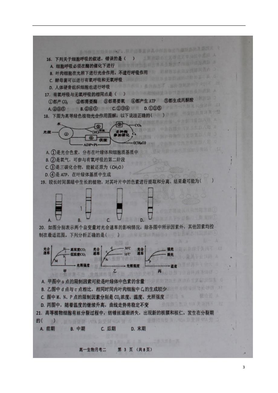 山西怀仁高一生物第一次月考2.doc_第3页