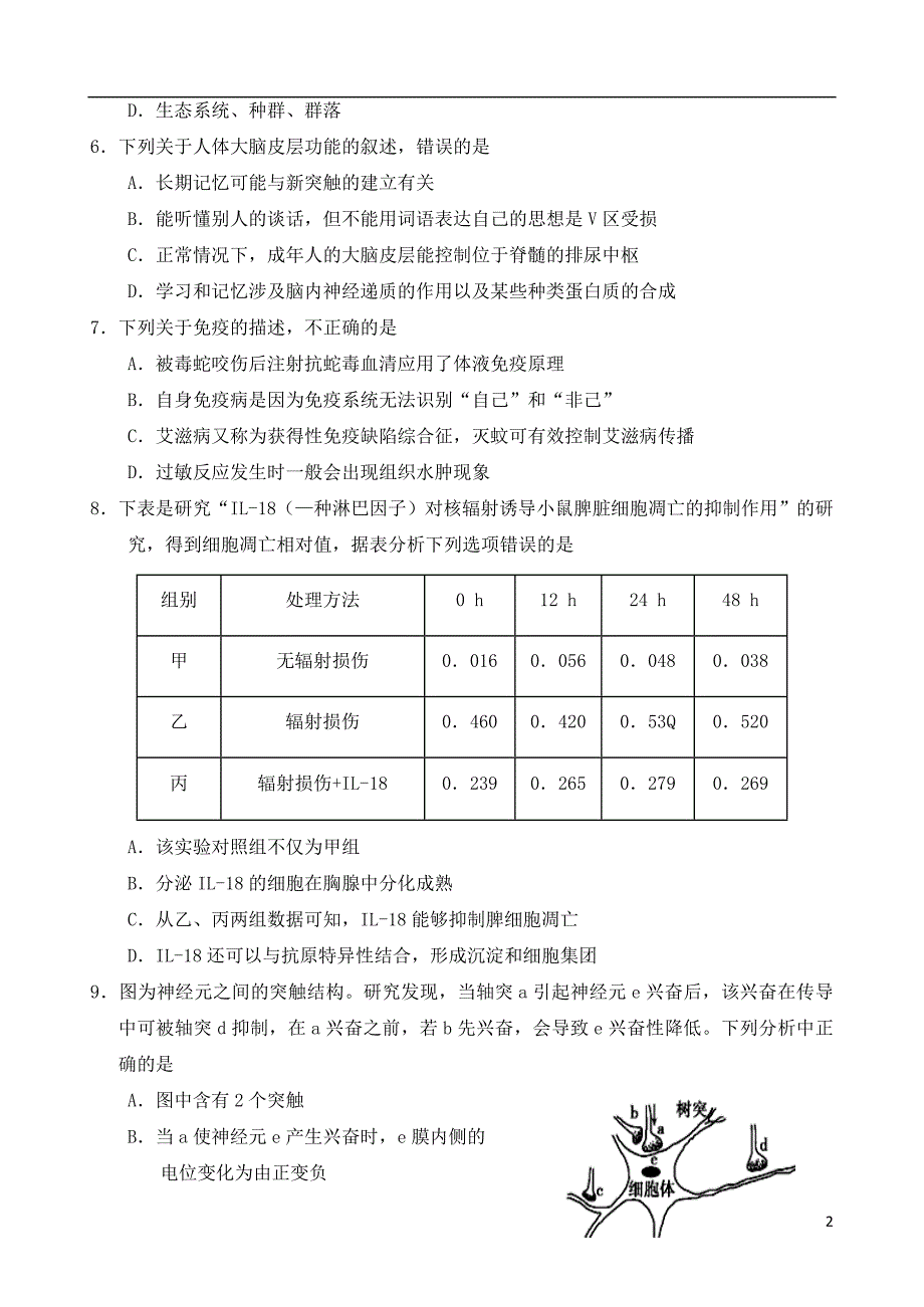 天津部分区六校高二生物期末考试1.doc_第2页