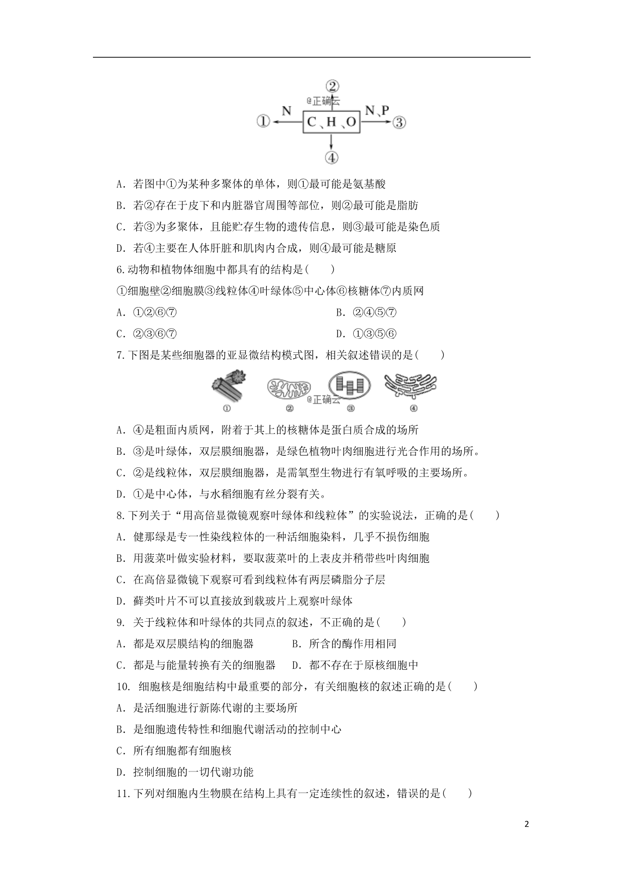 吉林榆树第一高级中学2020高一生物尖子生考试.doc_第2页