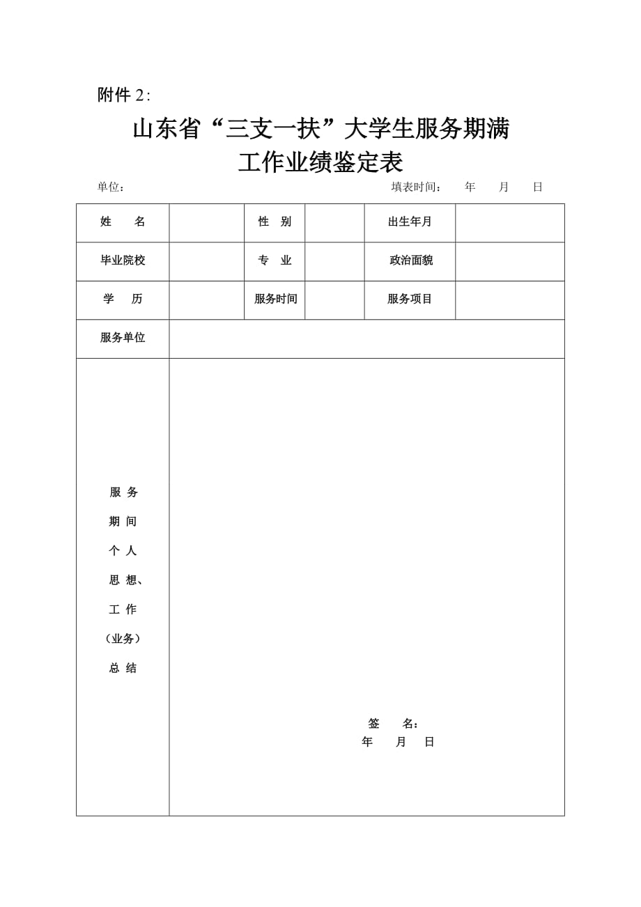 山东省“三支一扶”大学生年度考核登记表_第3页