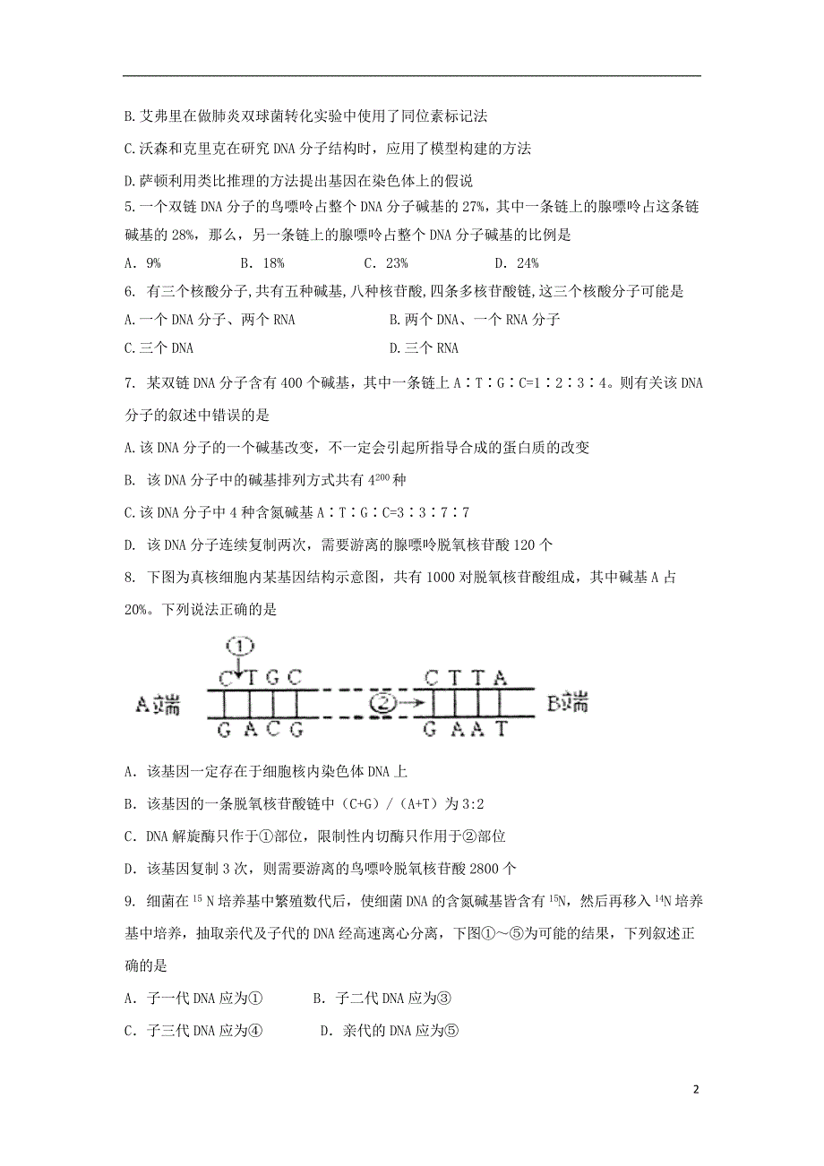 山东高三生物单元测试10第3章基因的本质必修2.doc_第2页