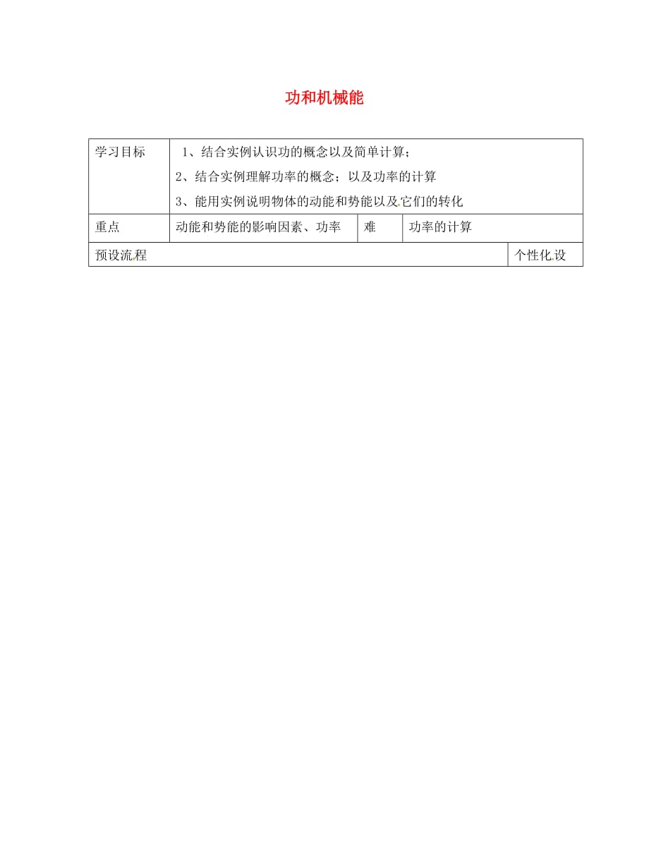湖南省醴陵市八年级物理下册 11 功和机械能复习导学案（无答案）（新版）新人教版（通用）_第1页