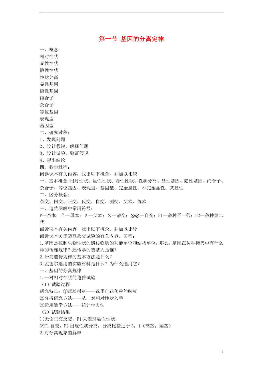 高中生物第三章遗传和染色体3.1基因的分离定律知识点苏教必修21.doc_第1页