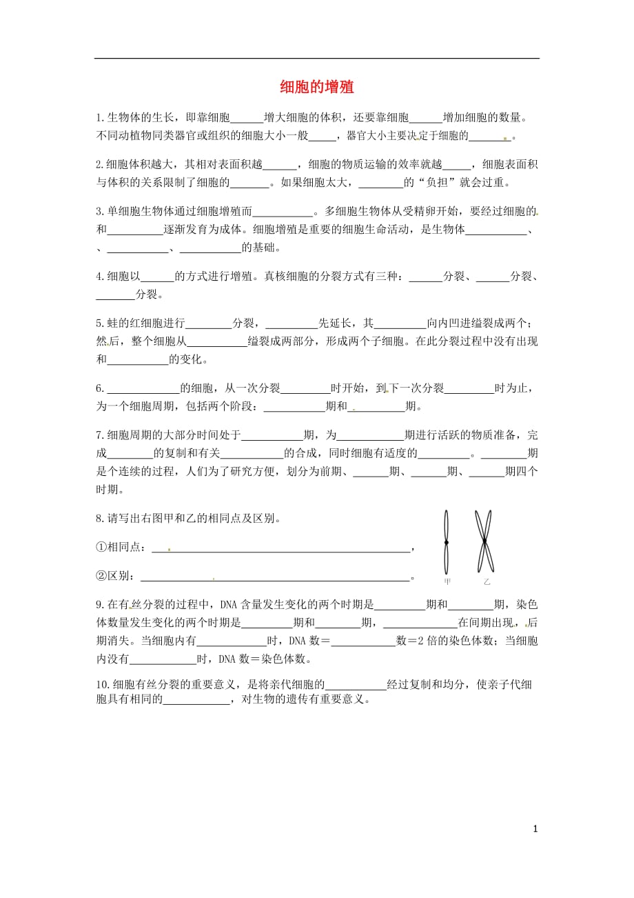 陕西兴平秦岭中学高一生物作业11细胞的增殖.doc_第1页