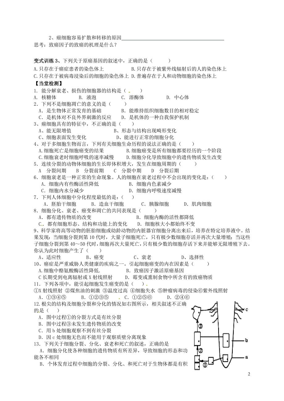 山东高密第三中学高中生物第6章第34节细胞的衰老凋亡和癌变学案2必修1.doc_第2页