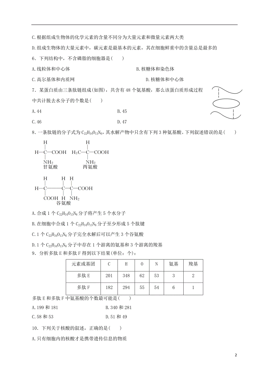 河南鹤壁淇滨高级中学2020高一生物第二次周考1.doc_第2页