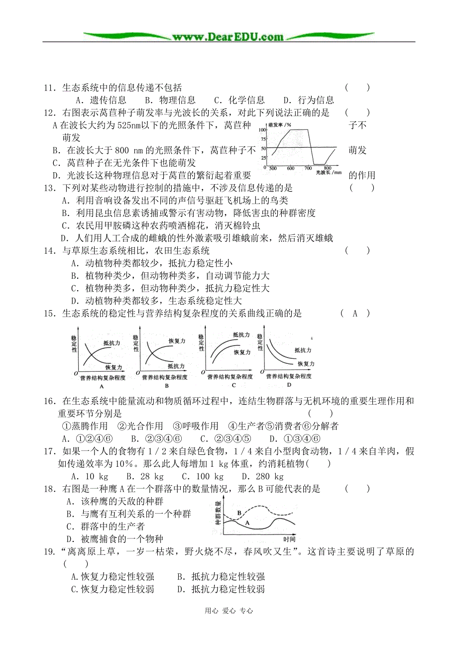 高中生物第5章 生态系统及其稳定性 单元练习2 必修3.doc_第2页