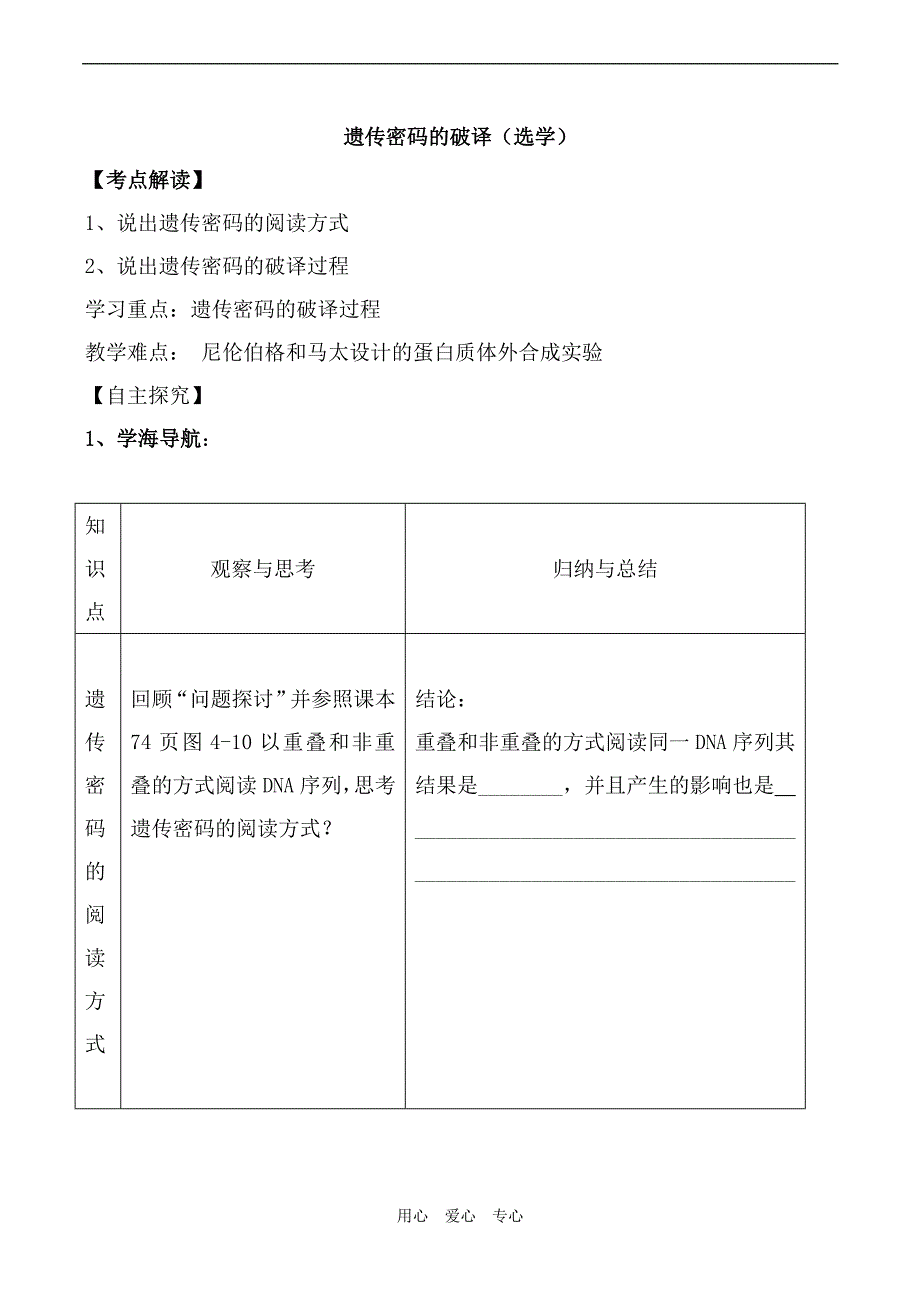 高中生物遗传密码的破译选学必修二.doc_第1页