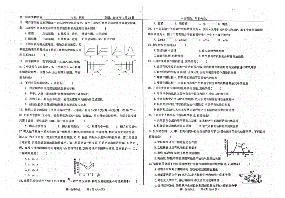 河北衡水中学高一生物23周周测pdf.pdf_第2页