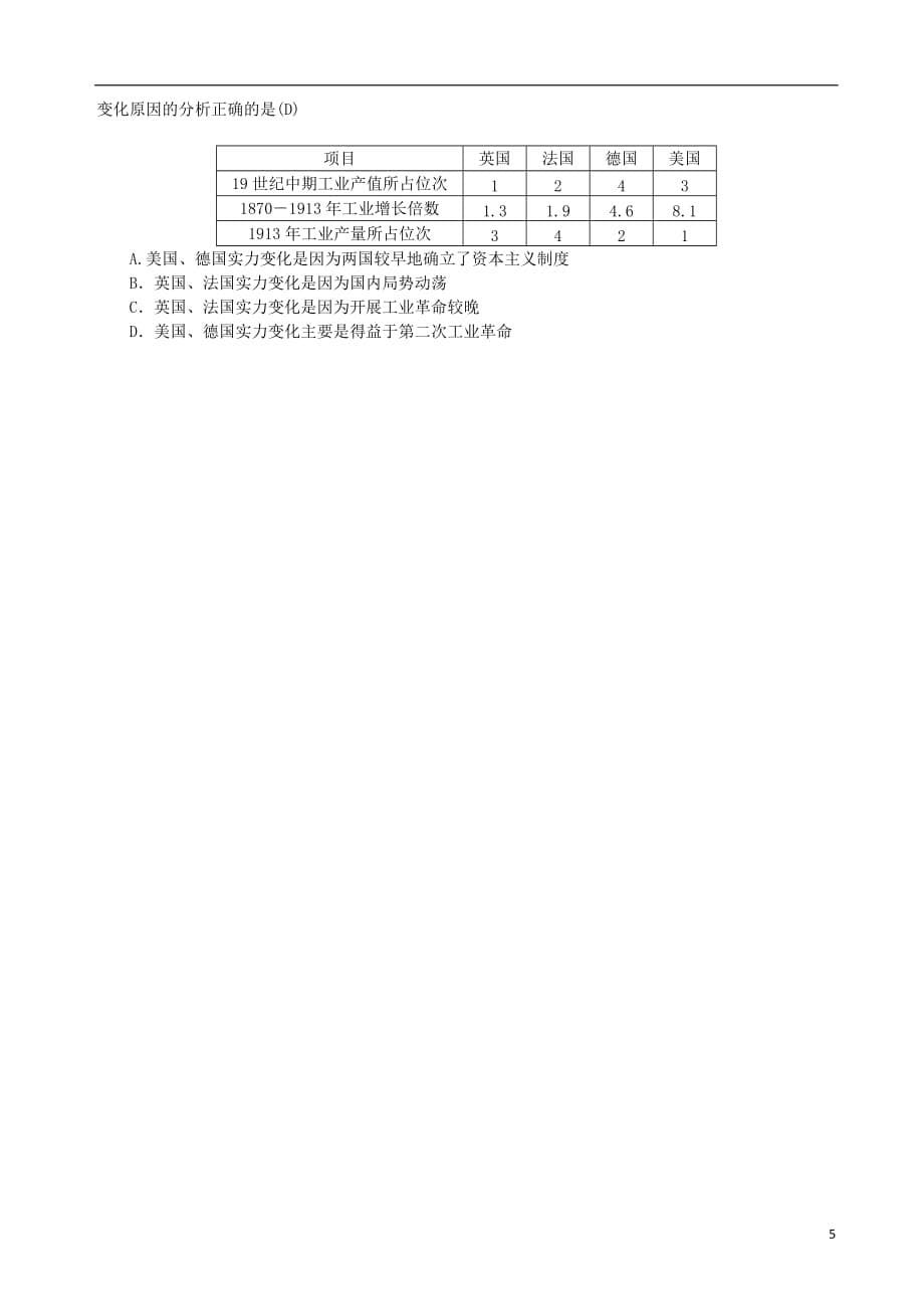 九年级历史上册第七单元第二次工业革命和近代科学文化第24课第二次工业革命知识点练习中华书局版_第5页