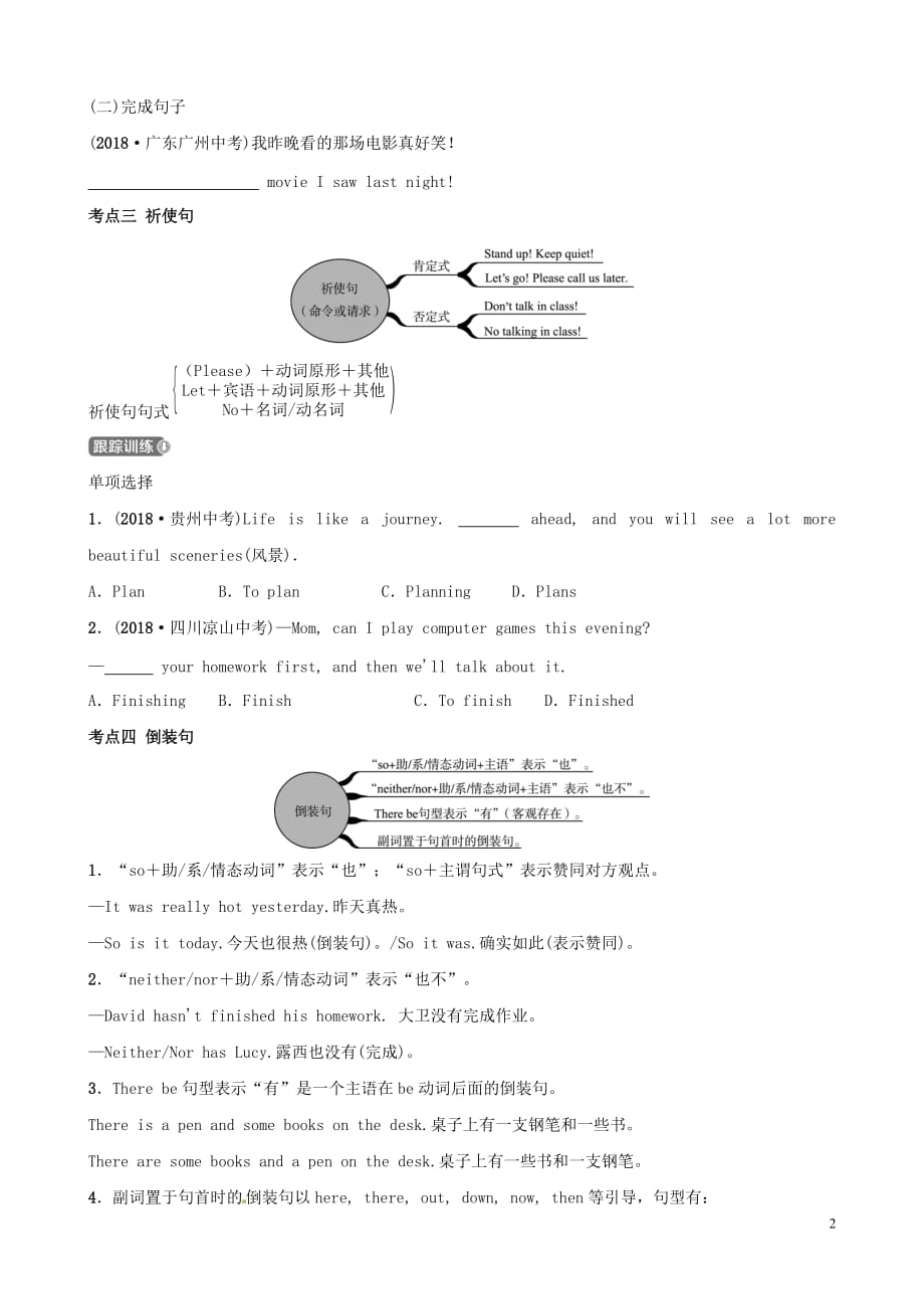 中考英语二轮复习语法突破十二特殊句型考点剖析（讲义五四制）_第2页