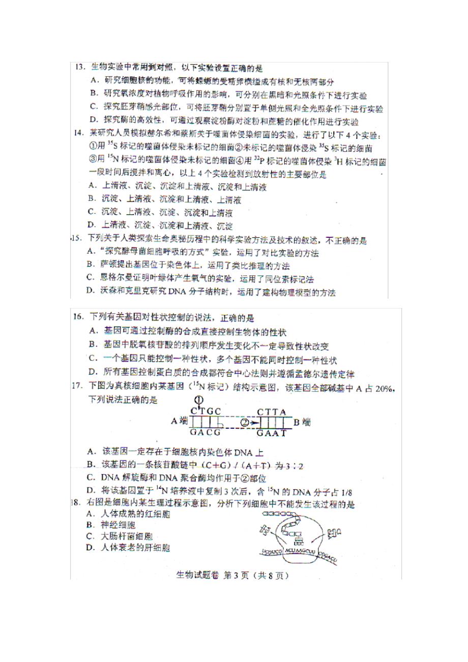 吉林省长市高三生物毕业班第一次调研测试试题(扫描版)新人教版.pdf_第3页