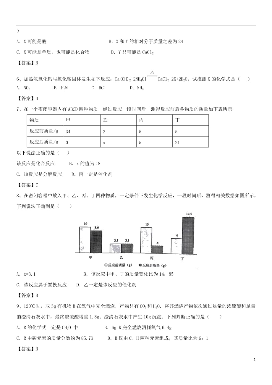 中考化学解题方法突破守恒思想在化学中的应用专题练习卷_第2页