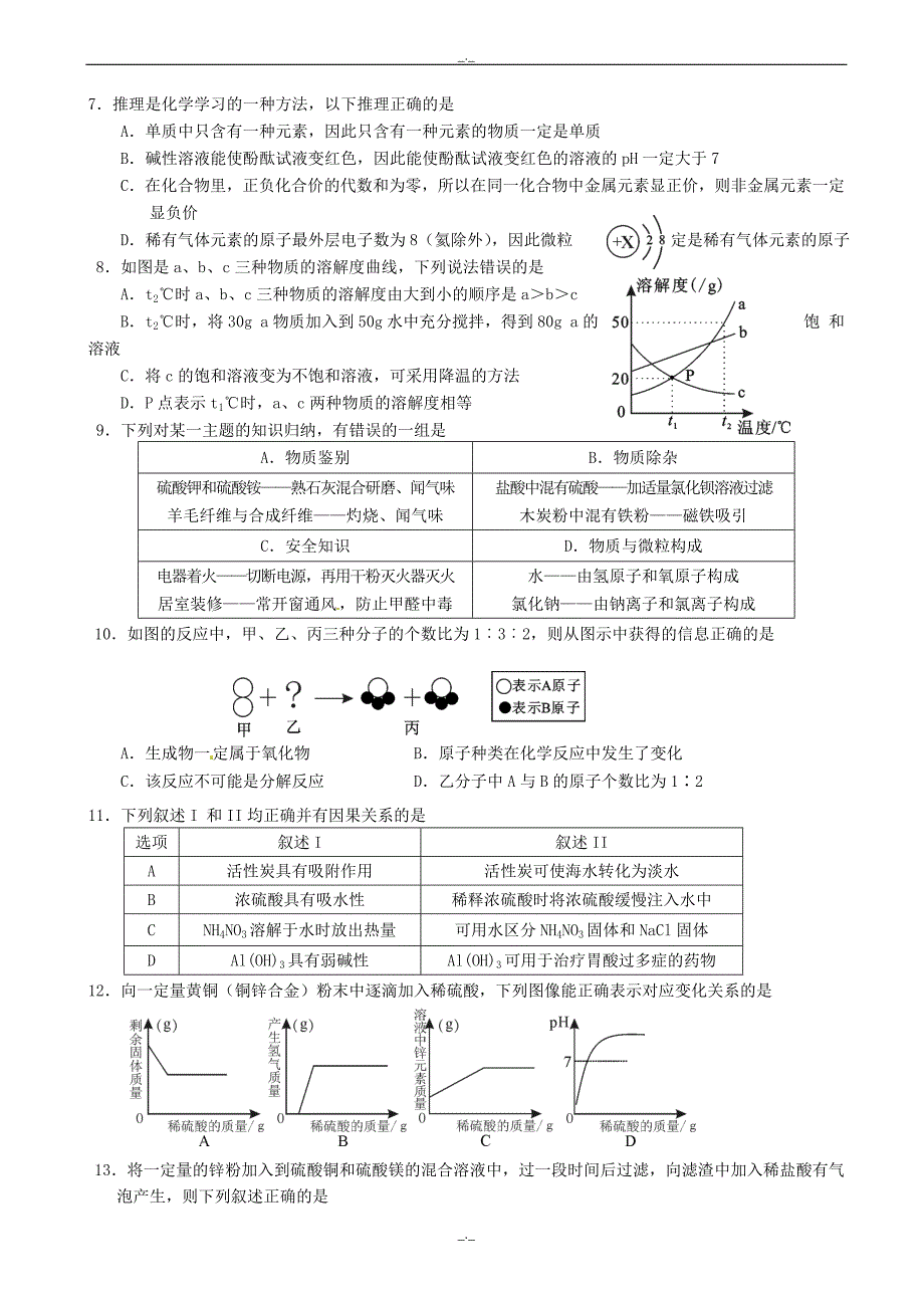 2020届广东省汕头市濠江区中考模拟化学试卷(有答案)_第2页