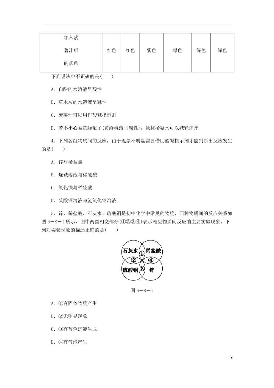 九年级化学下册第八章常见的酸碱盐实验六溶液酸碱性检验与酸碱的化学性质同步练习新版粤教版_第2页