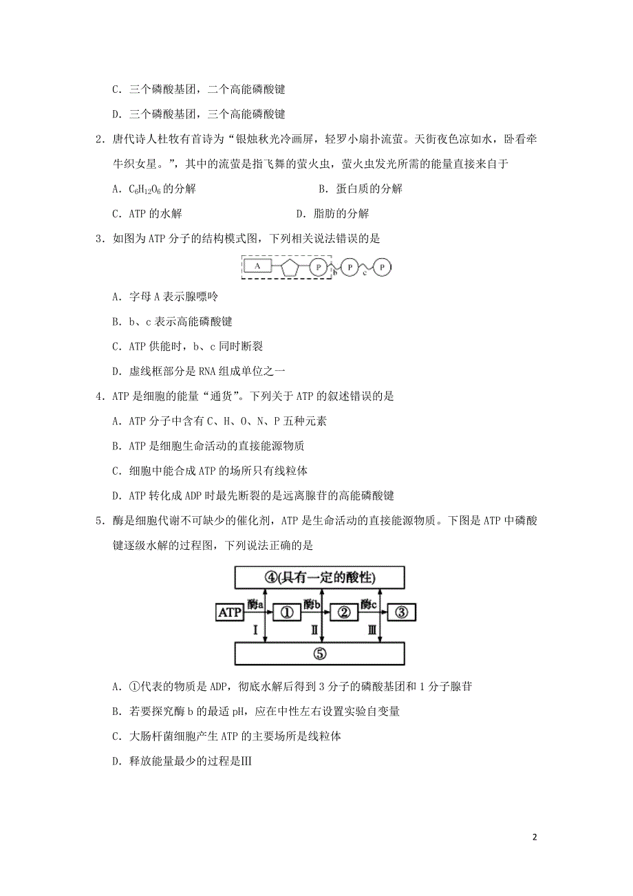 高中生物每日一题细胞的能量通货ATP必修1.doc_第2页