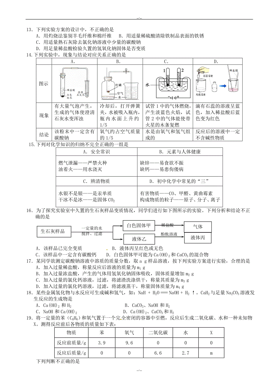 2020届山东省肥城市汶阳镇初级中学九年级4月中考模拟化学试题(有答案)_第2页