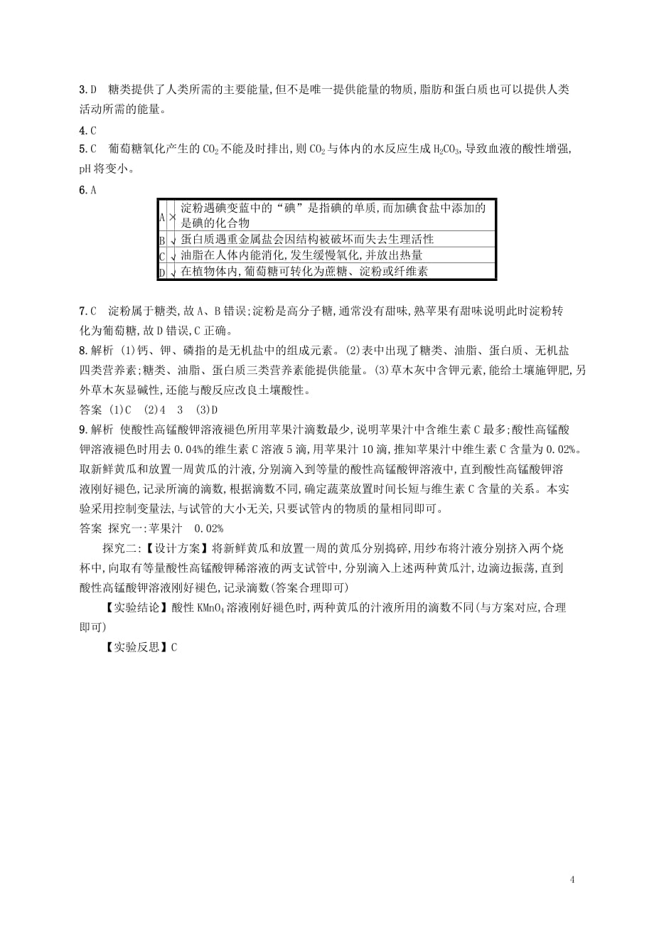 九年级化学下册第十二单元化学与生活12.1人类重要的营养物质同步练习（新版）新人教版_第4页