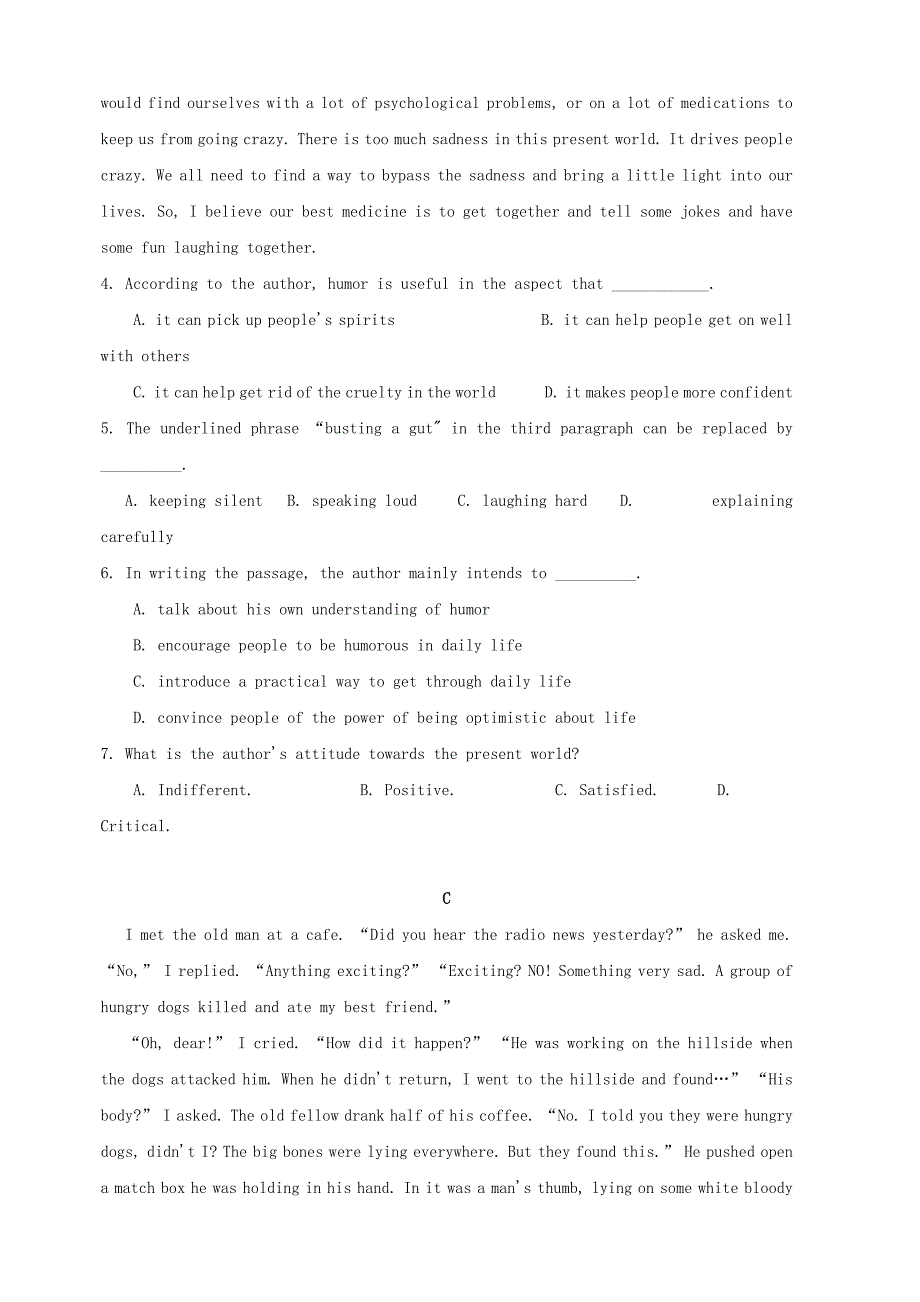 广东省2018-2019学年高一下学期第二次（5月）段考英语试题（含答案）_第3页