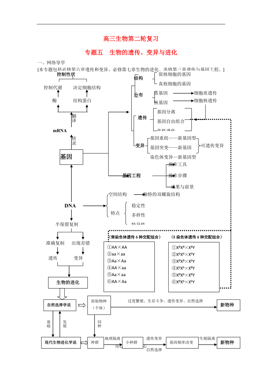 高三生物二轮复习资料5：生物的遗传、变异与进化.doc_第1页