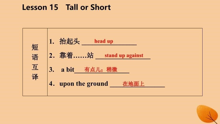 七年级英语上册Unit3BodyPartsandFeelingsLesson15TallorShort导学课件（新版）冀教版_第5页