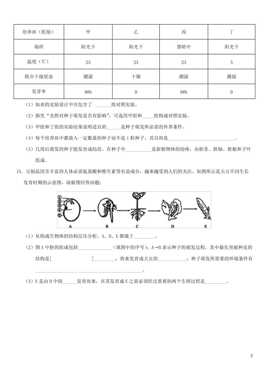 中考生物种子的萌发重要考点练习卷_第5页