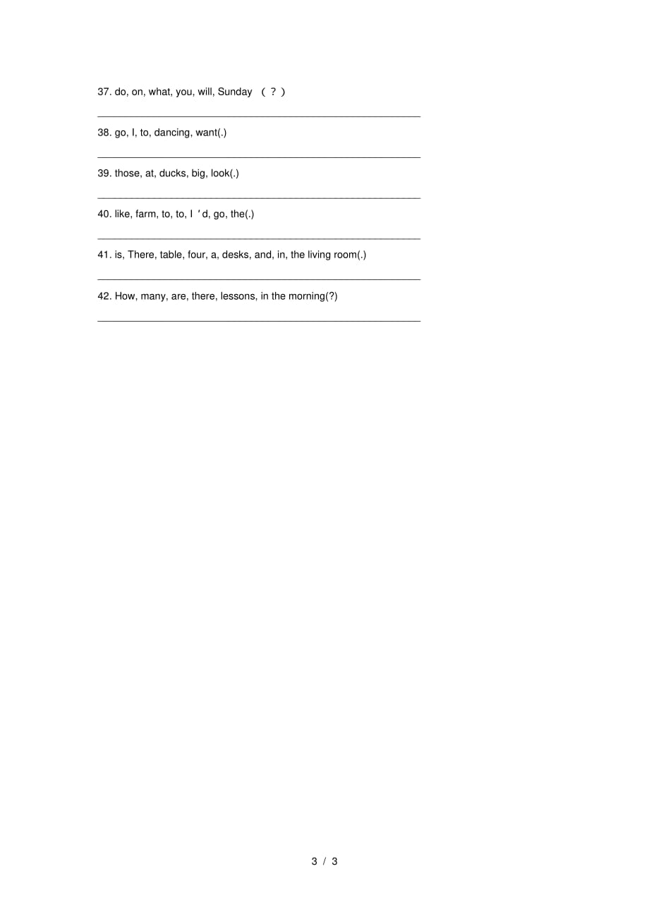 人教版小学四年级下册英语总复习四年级下册-连词成句.pdf_第3页