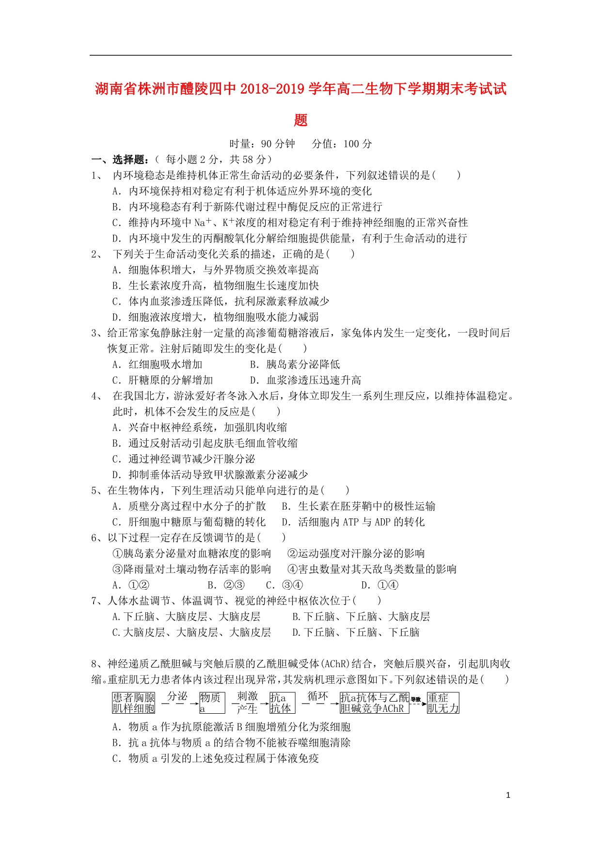 湖南株洲醴陵四中高二生物期末考试1.doc_第1页