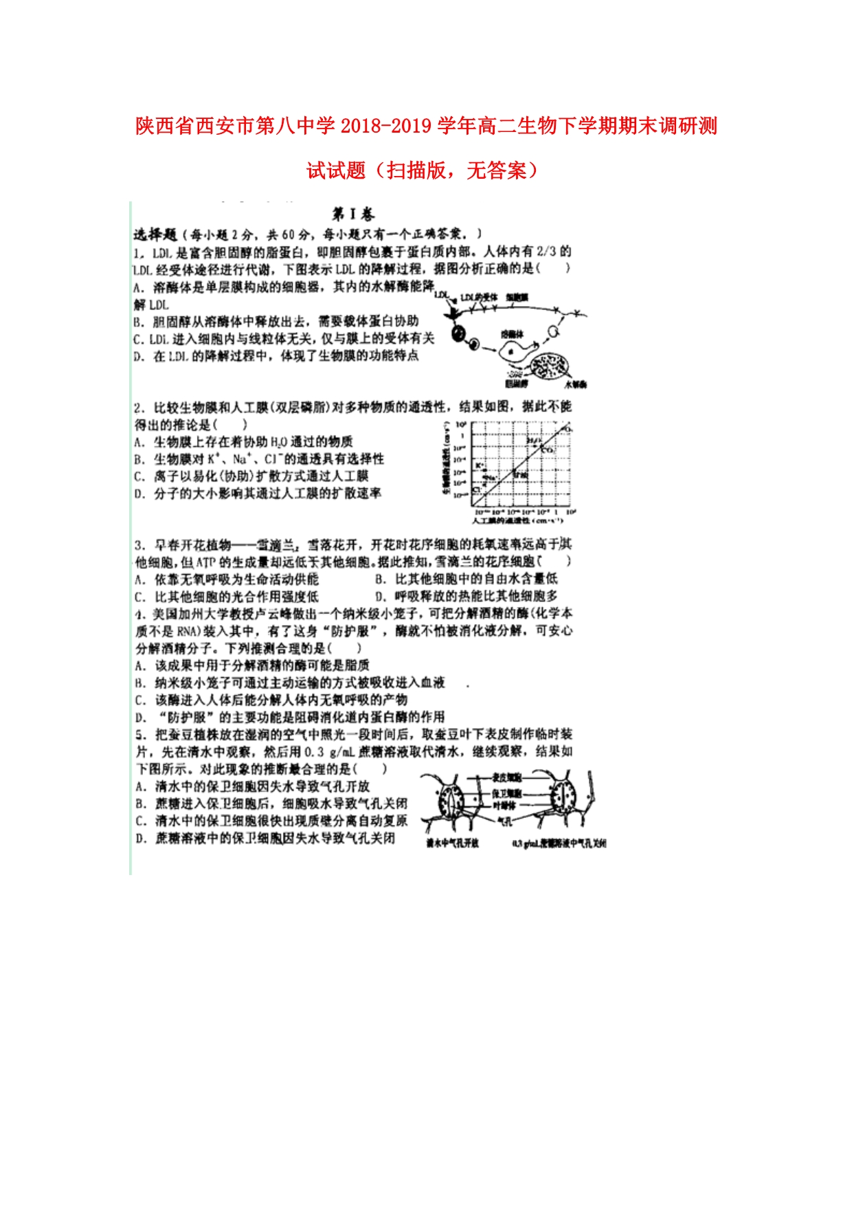 陕西西安第八中学高二生物期末调研测试.doc_第1页