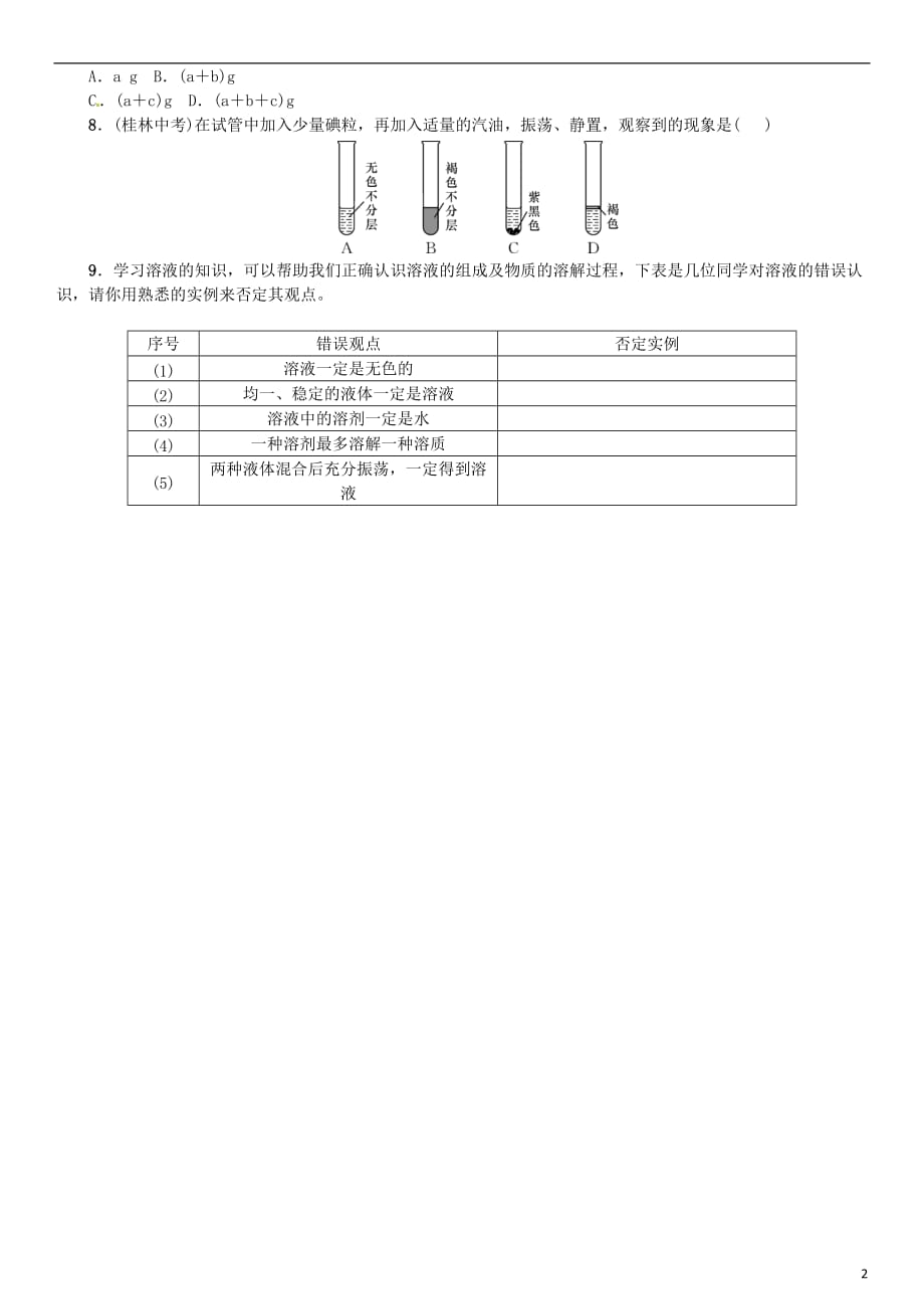 九年级化学下册第九单元溶液课题1溶液的形成同步练习（新）新人教_第2页