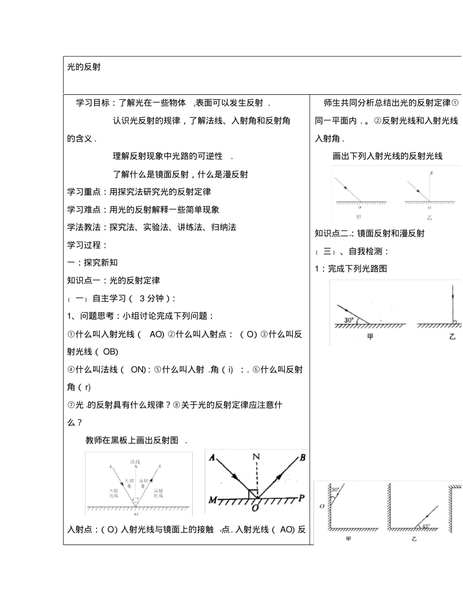 河南省濮阳市范县濮城镇中学八年级物理上册4.2光的反射学案(无答案)(新版)新人教版.pdf_第1页