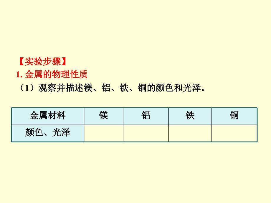 九年级化学下册第8单元金属和金属材料实验活动4金属的物理性质和某些化学性质课件（新版）新人教版_第4页