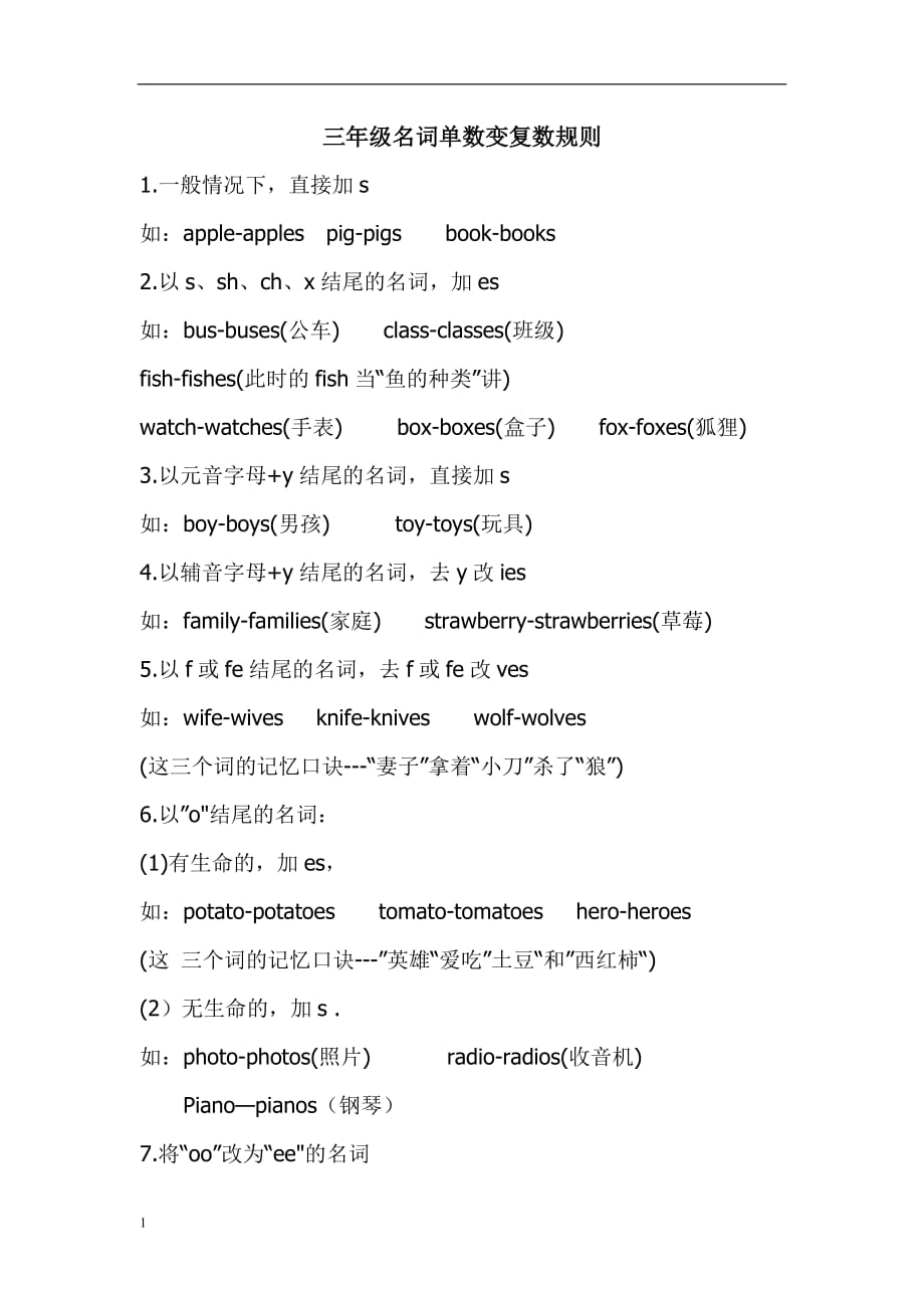 三年级英语名词单数变复数规则和练习及答案教学案例_第1页