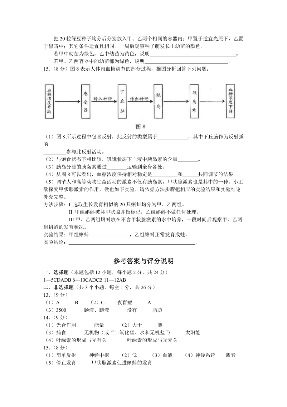 2016年内蒙古包头市初中生物学业考试题及答案精编_第4页