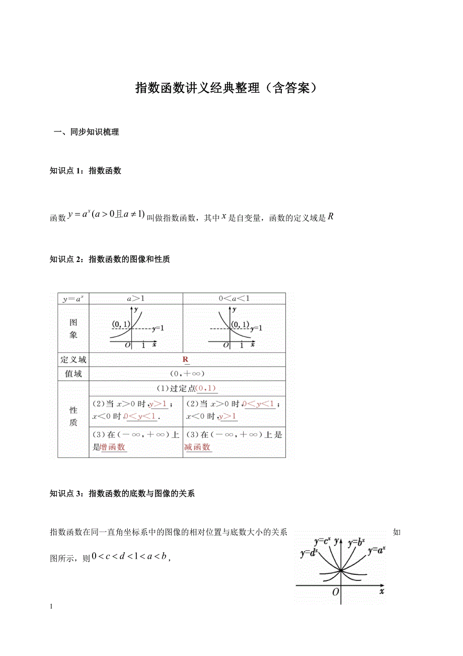 指数函数讲义经典整理(含答案)研究报告_第1页