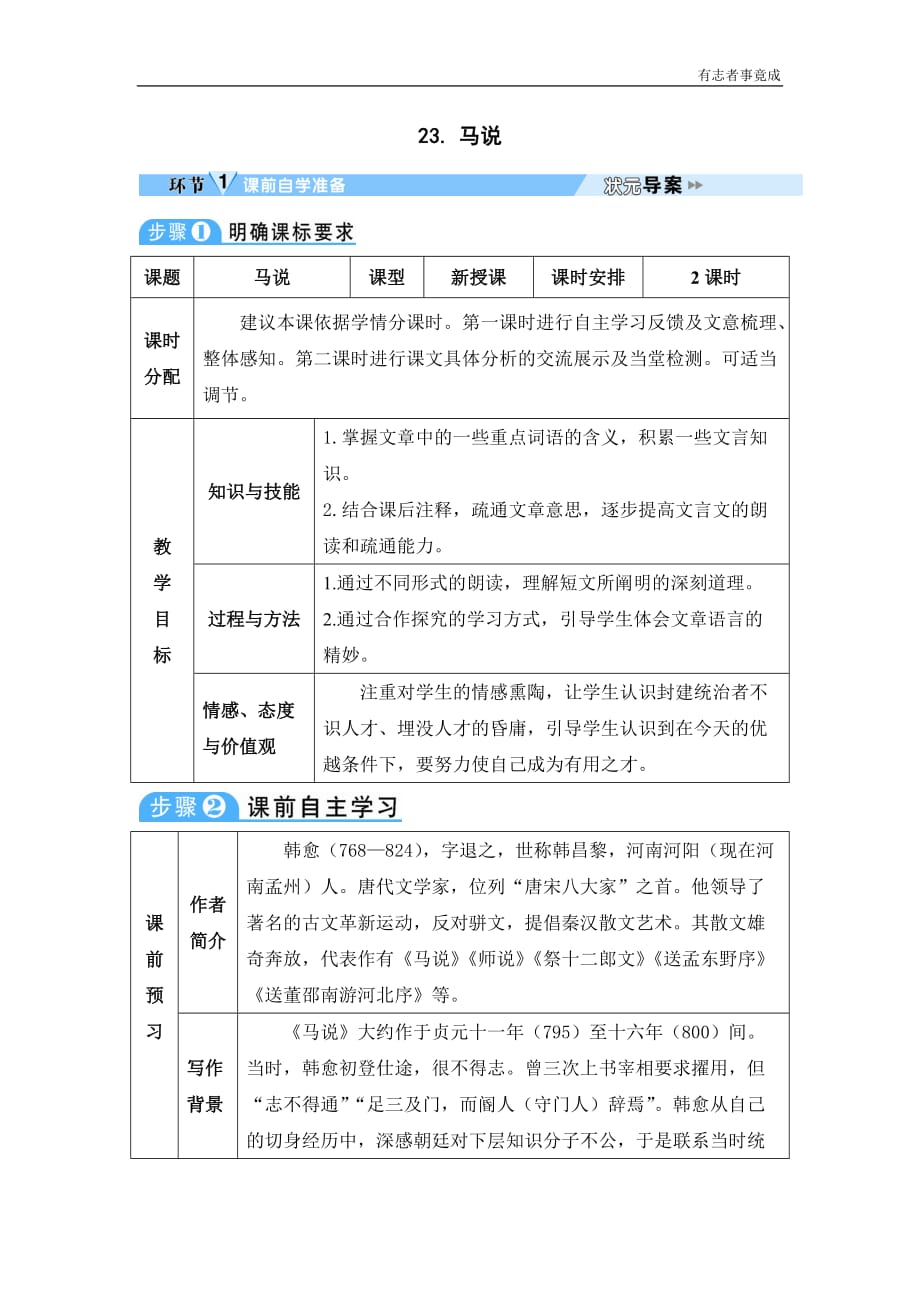 部编版八年级语文优秀学案—23 马说_第1页