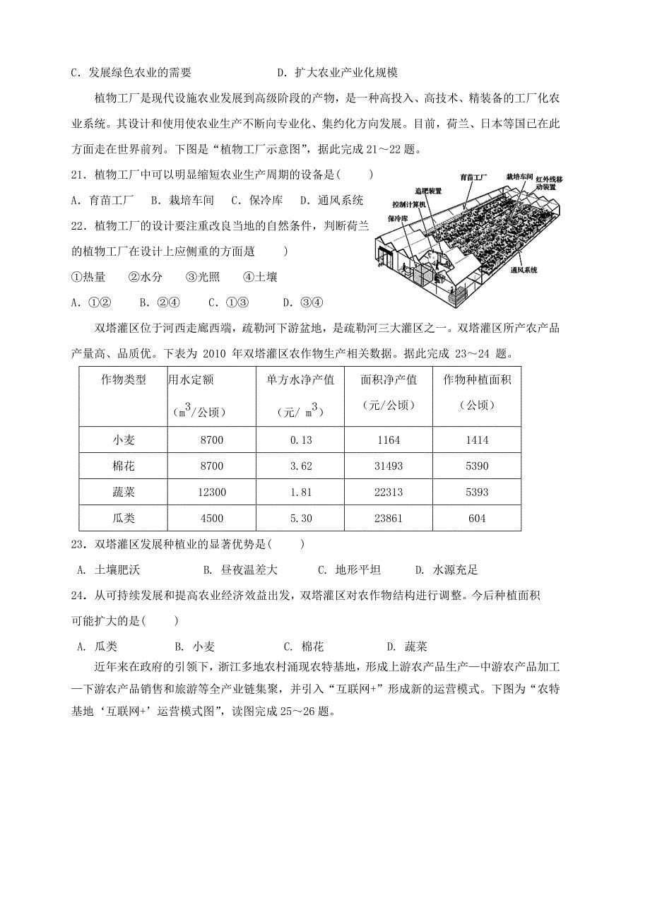 吉林省长春2018-2019学年高一下学期期中考试地理试题（含答案）_第5页