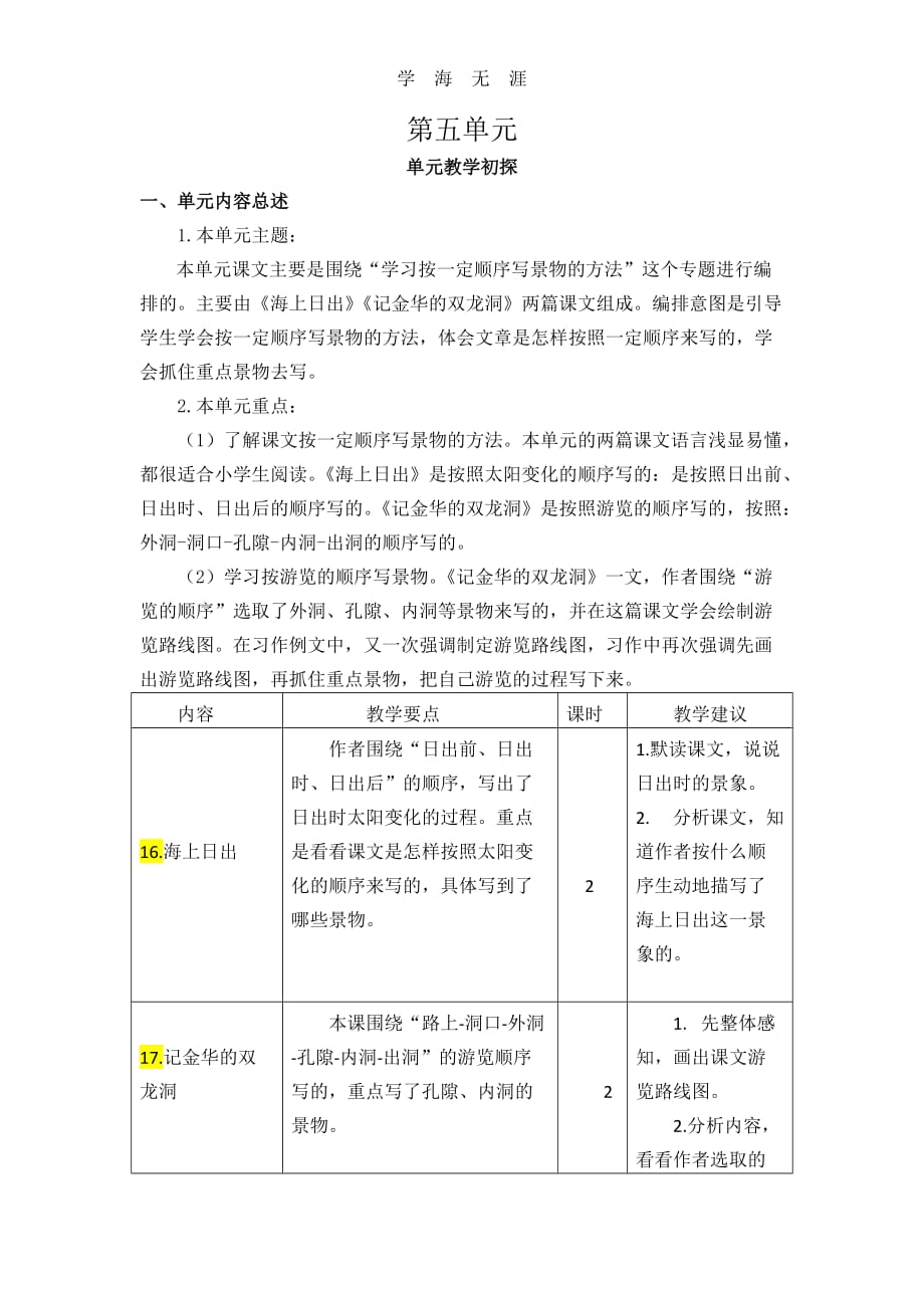 部编四年级语文下册第五单元教学初探_第1页