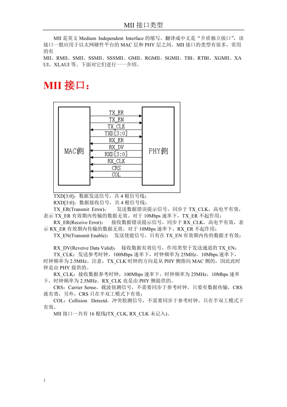 以太网MII接口类型大全-MII、RMII、SMII、SSMII、SSSMII、GMII、RGMII、SGMII、TBI、RTBI、XGMII、XAUI、XL培训教材_第1页