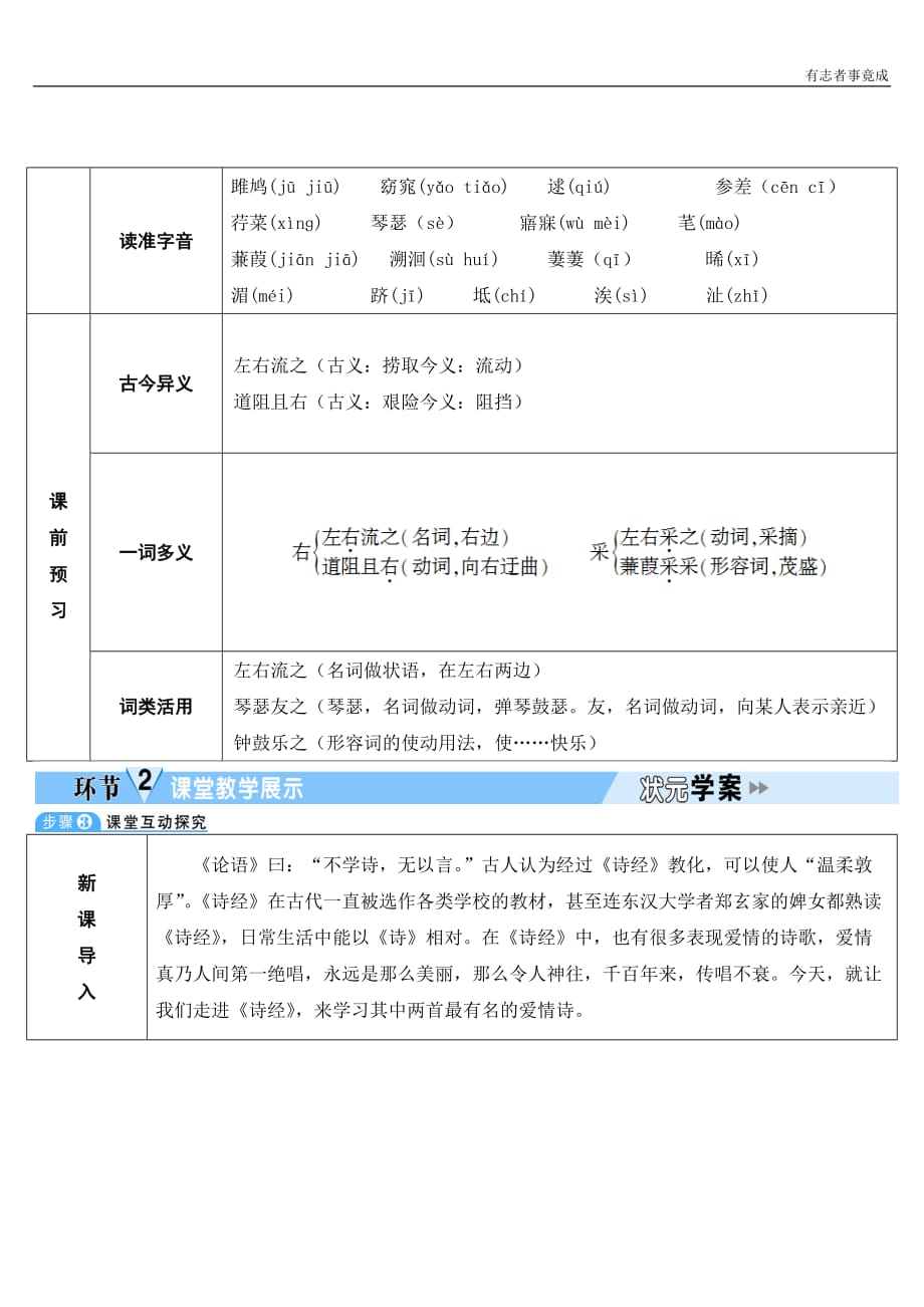 部编版八年级语文精品学案-12 《诗经》两首_第2页